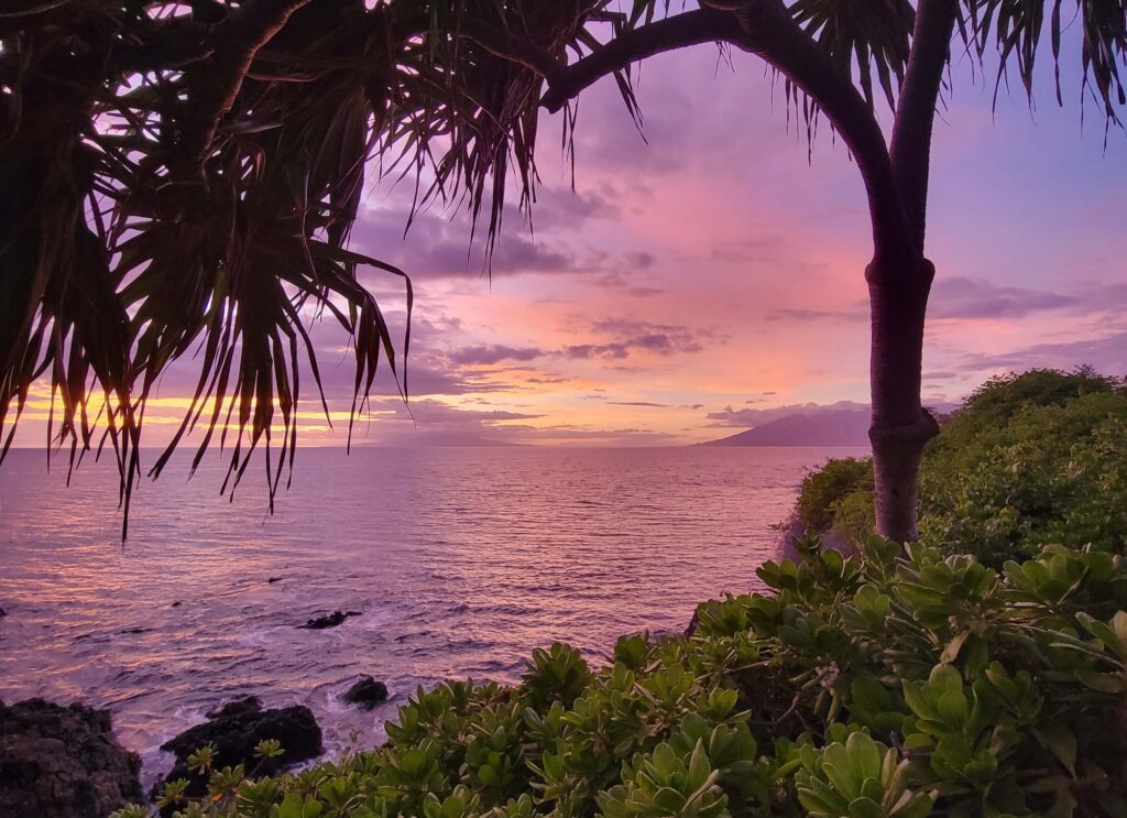 Sunset ocean view along the Makena coastline near Na Hale O Makena luxury condos in Makena, Maui